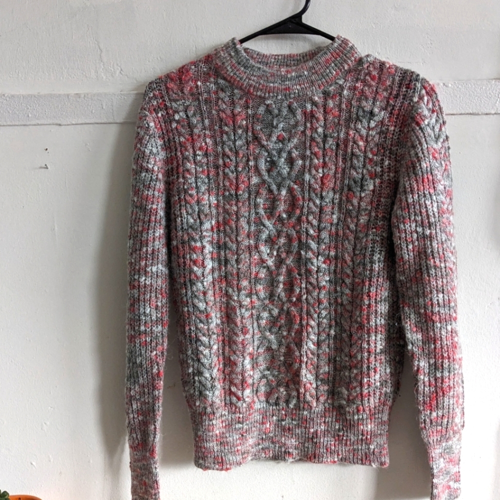 Rose Grey Cable Knit Pullover Sweater